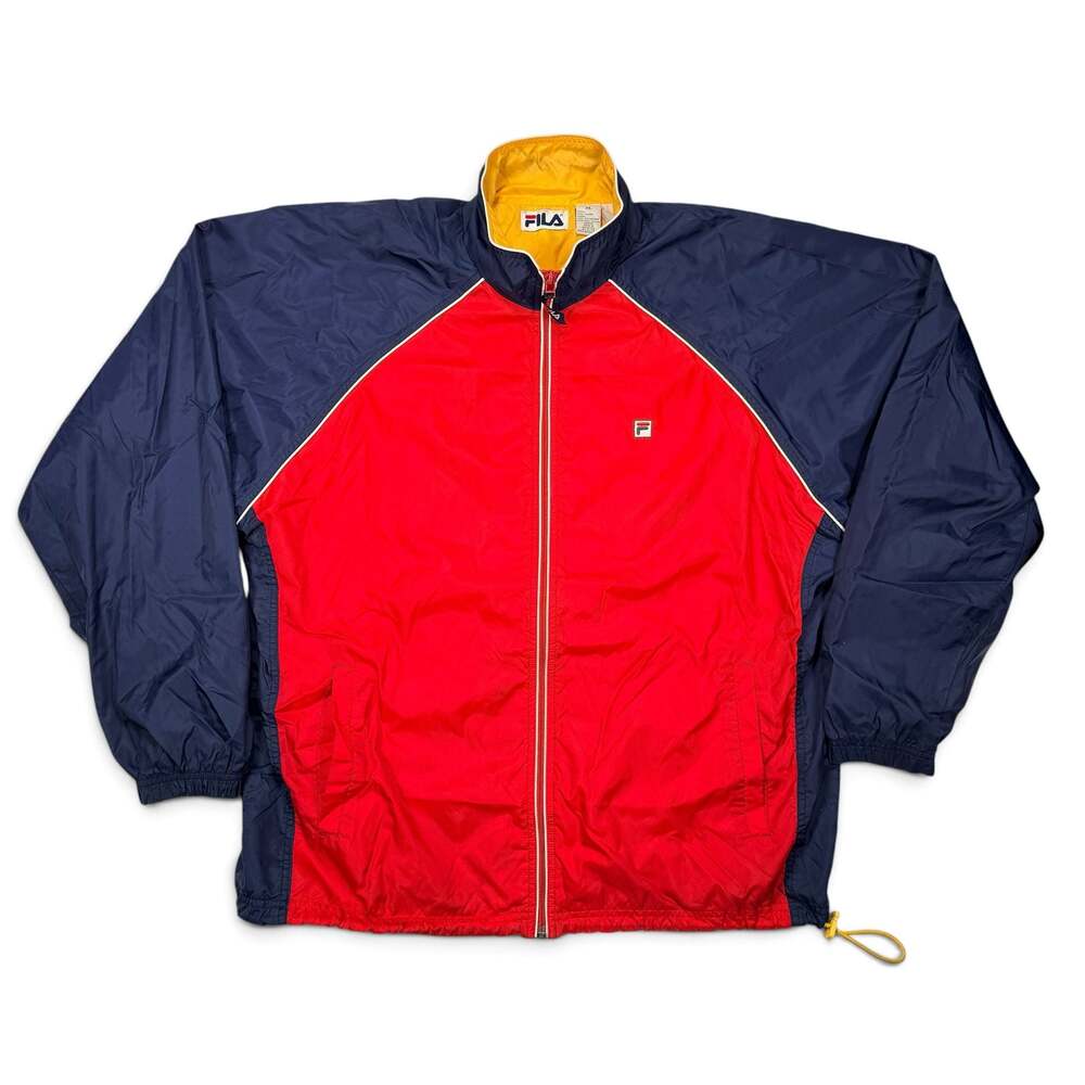 Vintage Fila Windbreaker Jacket XL Red Blue Full Zip Colorblock Nylon 90s